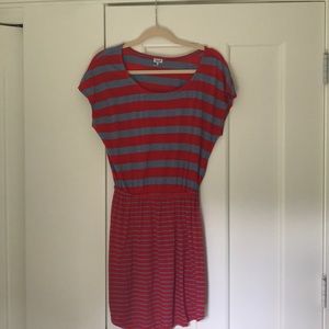 red and blue casual dress